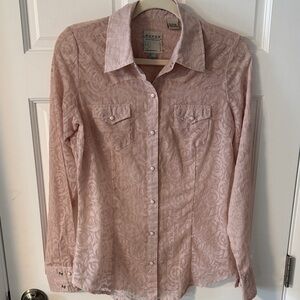 Roper Pale Pink Semi Sheer Snap-Front Western Snap Front Shirt Size Small